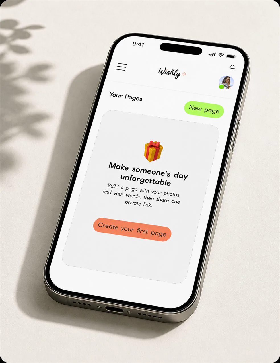 The Wish-ly dashboard open on a phone